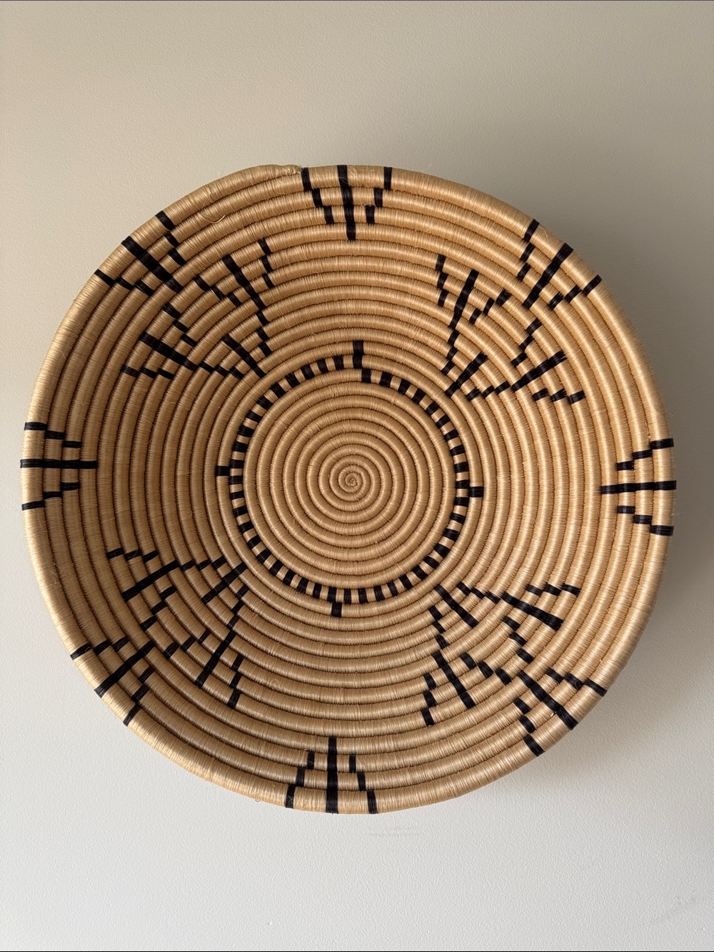 Fair Trade Handwoven Natural and Black Wall Basket - Bohemian Decorative Accent